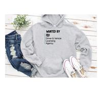 (XL, Grey) Wanted by DVLA Driver & Vehicle Licensing Agency Black Grey Men Women Unisex Hoodie