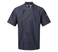 (XL, Indigo Denim) Premier Unisex Adult Short-Sleeved Chef Jacket