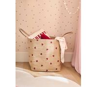 XL jute storage basket with heart design beige