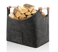 XL Log Baskets felt Bag, Extra Thick Felt Baskets Logs and Removable reinforced Wooden Handles, Foldable Log Baskets for Wood Burner Indoor, Dark Grey Storage Basket for Firewood Storage & Kindling