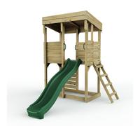 XL Lookout Tower Playhouse with Slide Rebo Brown One Size