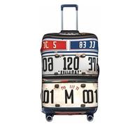 XL Luggage Cover Protector - Fashionable Old License Plate Print Suitcase Cover, Aesthetic Travel Accessories, Invisible Zipper