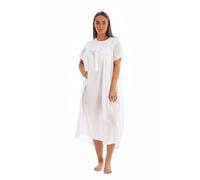 (XL) Malay Women Long Nightdress 100% Cotton Victorian Buttons Dot Embroidered Short Sleeve