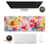 XL Mouse Pad, Watercolor Bloomer Flowers Large Gaming Mouse Pad,Colorful FloralDesk Mat for Desktop,Extended Big Computer Keyboard Desk Pad with Non-Slip Base and Stitched Edge 31.5"x11.8"