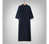 (XL, navy blue) Cotton And Linen Gown Republic Of China Chinese Style Robe Jacket Men's Cross Talk Gown Performance Costume