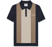 (XL, Navy/Cashew) Lambretta Mens Vertical Stripe Knitted Short Sleeve Polo Shirt