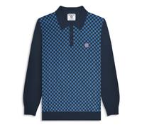 (XL, Navy/Dark Blue) Lambretta Mens Knitted Check Long Sleeve Polo Shirt
