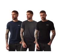(XL, Navy/Grey/Black) Bench Mens Logo Cotton T-Shirt (Pack of 3)