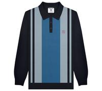 (XL, Navy) Lambretta Mens AW24 Vintage Panelled Long-Sleeved Polo Shirt