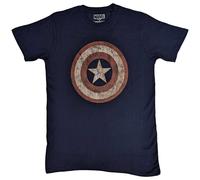 (XL, Navy) Marvel T Shirt Captain America Embroidered Shield new Official Mens Navy