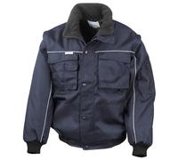(XL, Navy) WORK-GUARD by Result Mens Heavy Duty Zip-off Sleeves Pilot Jacket