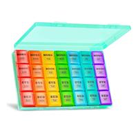 XL Pill Boxes 7 Day 4 Times a Day, Weekly Pill Box Organiser Large Daily Dossett Pill Box 7 Day 28 Compartments, 7day Medication Organiser Big Travel Tablet Organiser for Vitamin (Turquoise)