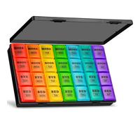 XL Pill Boxes 7 Day 4 Times a Day, Weekly Pill Box Organiser Large Daily Dossett Pill Box 7 Day 28 Compartments, 7day Medication Organiser Big Travel Tablet Organiser for Vitamin (Black-Rainbow)