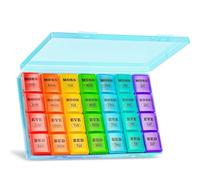XL Pill Boxes 7 Day 4 Times a Day, Weekly Pill Box Organiser Large Daily Dossett Pill Box 7 Day 28 Compartments, 7day Medication Organiser Big Travel Tablet Organiser for Vitamin (Blue)