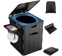 XL Portable Toilet for Adults, Extra Large 15.4" H Foldable Camping with Detachable Phone Shelf and Paper Holder, Waterproof Porta Potty Lid Camping, Hiking, Long Road Trips, Car