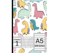 XL Premium Schreibheft 1 Klasse - liniert | 108 Seiten - A5 Format - Lineatur 1: Schulheft geeignet als Deutschheft, Lernheft - Viel Platz zum Schreiben lernen - Süßer Dinosaurier Print