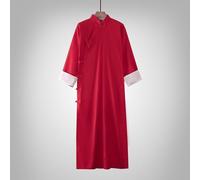 (XL, red) Cotton And Linen Gown Republic Of China Chinese Style Robe Jacket Men's Cross Talk Gown Performance Costume
