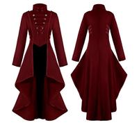 (XL, Red) Retro Women Gothic Steampunk Button Corset Costume Coat Medieval Jacke