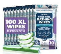 XL Rinse-Free Thick Body Wipes - 100 wipes (10 Packs) - Extra Large Body Wipes For Adults - 7” x 11” Each Wipe - Disposable Washcloths For Bathing, Elderly, Bedridden, Gym & Travel - No Rinse Needed