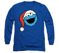 (XL, Royal Blue) Sesame Street Unisex Adult Cookie Monster Long-Sleeved Christmas T-Shirt