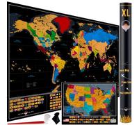 XL Scratch Off World Map - 36 x 24 With 233 Flags + USA Map - Extra Large & Detailed Travel Gift With Accessories