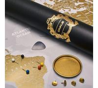 XL Scratch off World Map Gold & White - Extra Large Scratchable World Map Poster - Premium Laminated Travel Map - Elegant Gold Gift Map of the World - Complete Accessory Set Included