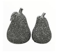 XL SET OF 2 SILVER PEAR SET SPARKLE BLING ORNAMENT CRUSHED DIAMOND