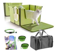 XL Size Foldable Large Cat Litter Box, 8pcs Essentials Included in Cat Starter Kit - Litter Box, Pet Carrier Bag and More stuffs Convenient for All Life Stages Pets Indoor Outdoor, Camping Traveling