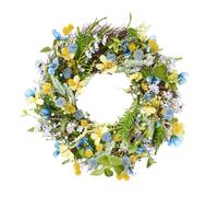 XL Spring Wreath Natural Grapevine Garland Ornament Floral Evergreen Spring Wreaths for Front Door Premium Summer Decoration (Yellow & Blue)