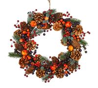 XL Spring Wreath - Willow Wicker Backed Harvest Door Wreath with Faux Berry & Pine Cone Decorations Traditional Style Indoor/Outdoor Garland Easter Decoration