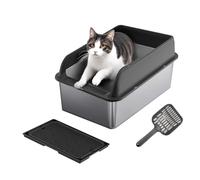 XL Stainless Steel Cat Litter Box, 8" Deep High-Sided Pan for Large Cats, Non-Stick & Odor-Free, Includes Leakproof Mat & Scoop, Easy Clean Indoor Kitty Litter Tray