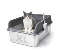 XL Stainless Steel Cat Litter Tray, Extra Large Metal Cat Litter Box for Big Cats, 60x40x17 cm High-Sided, Non-Stick Surface, Includes Litter Scoop
