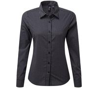 Premier Womens/Ladies Maxton Gingham Long-Sleeved Shirt (Steel/Black) - Blue/Dark Grey - Size X-Large