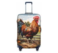 XL Suitcase Cover Protector â€“ Rooster on Wood in Farmland Print Luggage Case for Women & Girls, Travel Accessories, Aesthetic Tags
