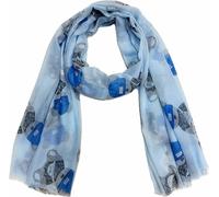 XL Teddy Scarf with Teddy Bear Pattern Scarf Summer Spring Autumn Neckerchief Stole Scarf Transition Scarf Cotton, blue, 190 x 68 cm