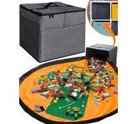 XL Toy Storage Organizer with Play Mat - Storage Bag/Box for Kids, Boys, Girls, Nursery, Playroom - Basket for Building Bricks/Blocks - Collapsible Fabric Cube Bin, 13"x13"x15"