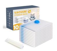 XL Vacuum Storage Bags 10 Pack (100x70cm/40x28") - Underbed Space Saver Bags with Hand Pump | Heavy-Duty 0.2mm PVC & Airtight Double Seal for Duvets, Seasonal Clothes & Bedding