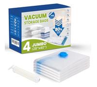 XL Vacuum Storage Bags 4 Pack (100x70cm/40x28") - Underbed Space Saver Bags with Hand Pump | Heavy-Duty 0.2mm PVC & Airtight Double Seal for Duvets, Seasonal Clothes & Bedding