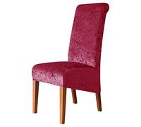 XL Velvet Dining Chair Covers - Stretch Spandex Slipcovers for Parson Chairs Perfect for Dining Room Weddings Ceremonies Banquets - Wine Red Set of 4