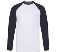 (XL, White/Deep Navy) Fruit Of The Loom Mens Valueweight Long-Sleeved Baseball T-Shirt