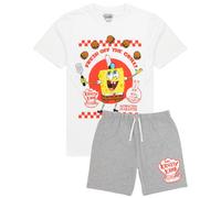 (XL, White/Grey) SpongeBob SquarePants Mens Short Pyjama Set