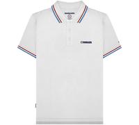 (XL, White/Red/Azure) Lambretta Mens Twin Tipped Short Sleeve 3 Button Placket Cotton Polo Shirt Top