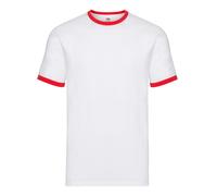 (XL, White/Red) Fruit of the Loom Mens Contrast Ringer T-Shirt