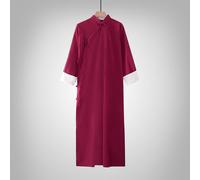 (XL, wine red) Cotton And Linen Gown Republic Of China Chinese Style Robe Jacket Men's Cross Talk Gown Performance Costume