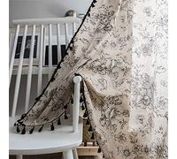 Xlabor Boho Vintage Curtains with Tassel Semi Blackout Curtains with Eyelets Cotton Linen Decorative Curtain for Living Room Bedroom Pack of 1 Motif F 150 x 180 cm