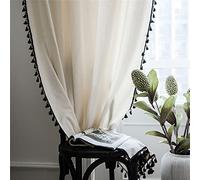Xlabor Boho Vintage Curtains with Tassel Semi Blackout Curtains with Eyelets Cotton Linen Decorative Curtain for Living Room Bedroom Pack of 1 Motif D 150 x 220 cm