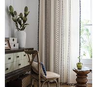 Xlabor Vintage Boho Curtains with Tassel, Half Blackout Curtains with Eyelets Cotton Linen Curtains for Living Room Bedroom, A-Pattern 150x180cm