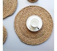 XLANDALYUEFA Placemats,1/3pcs 11-30cm Round Woven Placemats Boho Rattan Placemats Natural Hand-Woven Water Hyacinth Placemats,Rustic Braided Wicker Table Mats for Table(18cm)