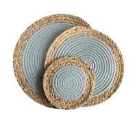 XLANDALYUEFA Placemats,1/3pcs 20/30cm Woven Placemats,Round Placemats,Wicker Water Hyacinth With Cotton Placemats,Braided Placemats Set Anti-Slip for Dinner Plate(Light Gray,30cm)