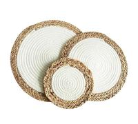 XLANDALYUEFA Placemats,1/3pcs 20/30cm Woven Placemats,Round Placemats,Wicker Water Hyacinth With Cotton Placemats,Braided Placemats Set Anti-Slip for Dinner Plate(White,20cm)